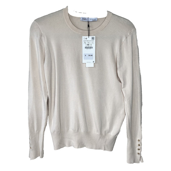 Zara Shirt Womens Size Large NEW Ivory Knit Long Sleeve Casual Cozy Chic Office - Picture 6 of 7